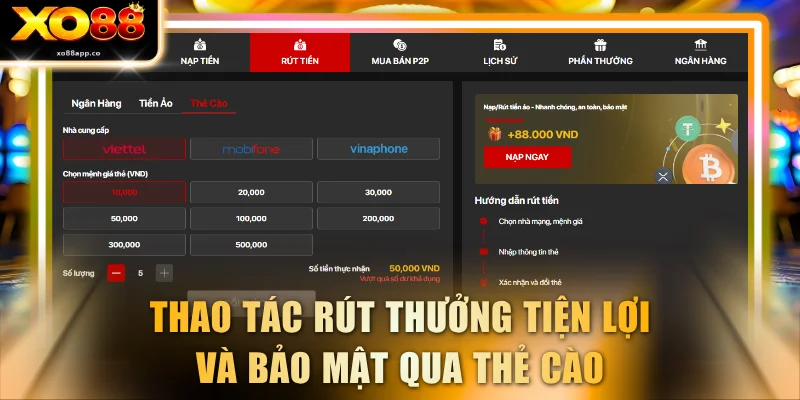 Thao tác rút thưởng tiện lợi và bảo mật qua thẻ cào